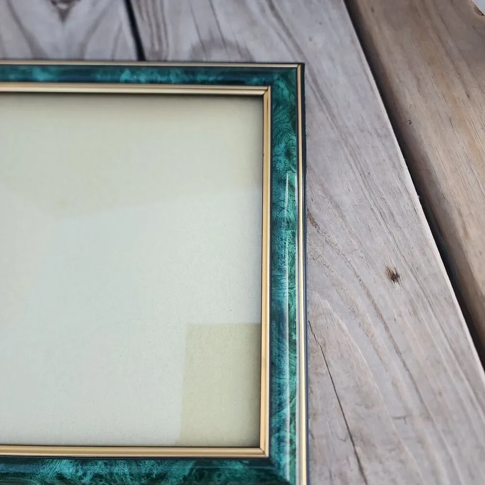 Vintage Green,Gold & Black 11x9 Glass Picture Frame Collectible Made in Thailand